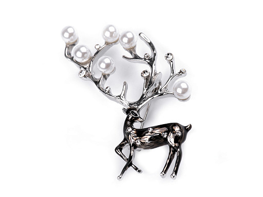 Reindeer Pearl Rhinestone Brooch