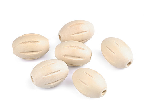 Unpainted grooved wooden beads 22x30 mm