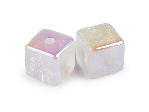 Perles en plastique avec effet AB, Cube, 15 x 15 mm