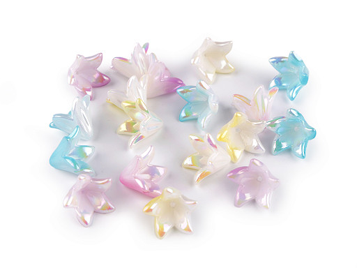 Plastic beads with AB effect flower / bell  shape 12x16 mm