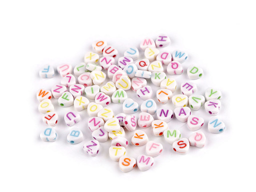 Plastic beads with heart letters Ø7 mm