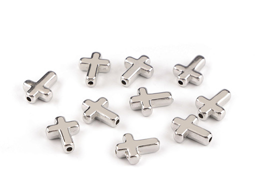 Koraliki plastikowe / komponenty do wyrobu biżuterii krzyżyk 12x15 mm metaliczne 
