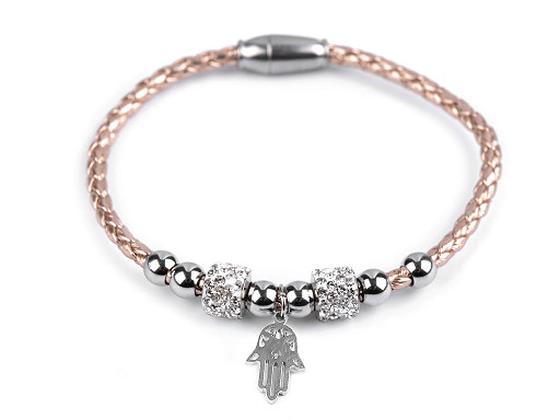 Armband aus Edelstahl mit geschliffenen Perlen Kreuz, vierblättriges Kleeblatt