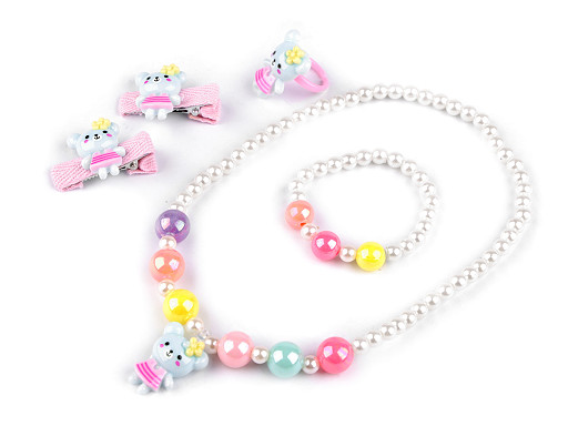 Kids set of necklace, bracelet, ring and hair clips