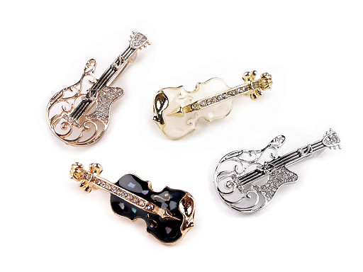 Broche de pedrería y cristal: violín, guitarra