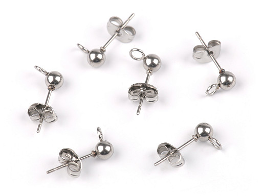 Perno e sfera di orecchino, con anello, in acciaio inox, dimensioni: Ø 4 mm