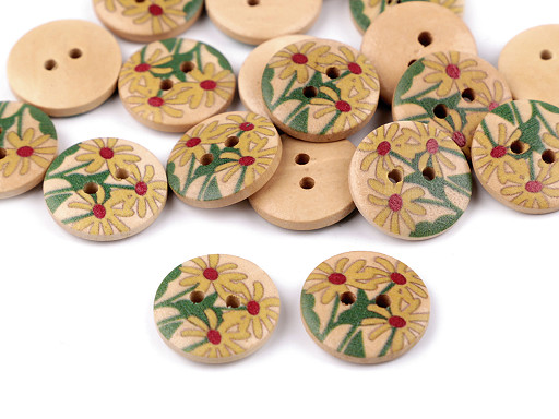 Wooden Decorative Button, Painted Flowers