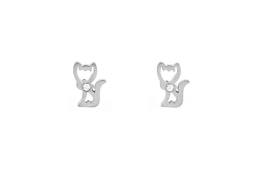 Ohrringe aus Edelstahl mit geschliffenem Steinchen Kleeblatt, Katze