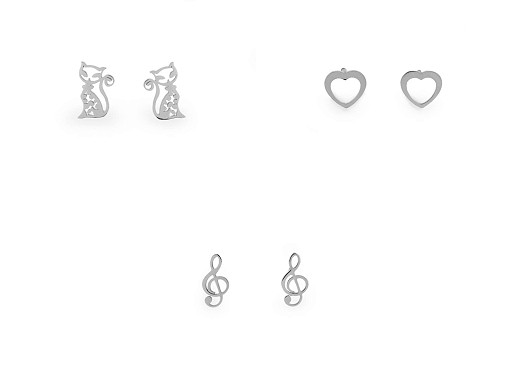 Boucles d’oreilles en acier inoxydable - Aile, Chat, Cœur, Clé de sol