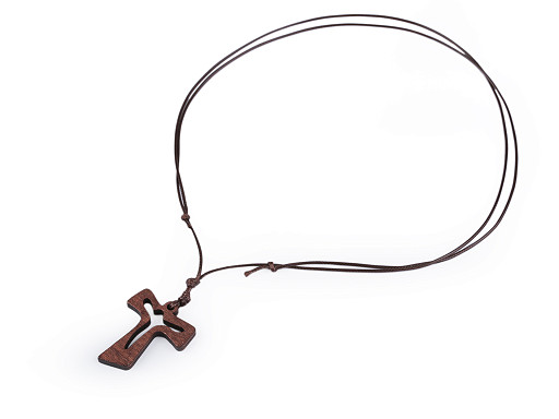 Wooden Cross Pendant on String Necklace