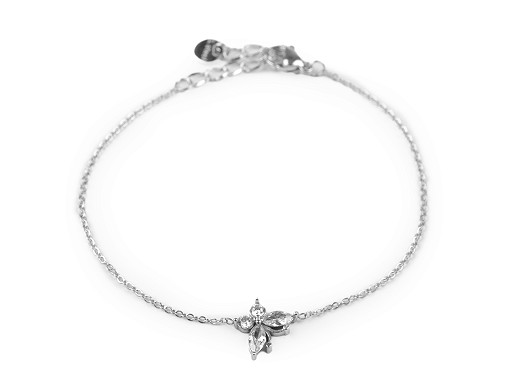 Bracelet en acier inoxydable avec strass - Papillon, Fleur