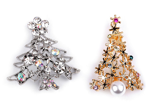 Brooch with Rhinestones, Christmas Tree 