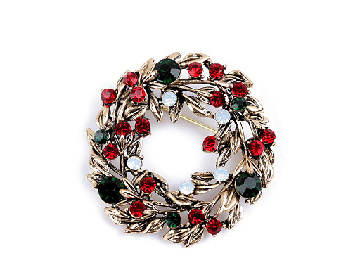Brooch with Rhinestones, Wreath, Sled