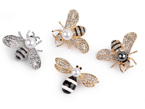 Brož s broušenými kamínky a perlou včela
