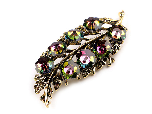 Brooch with Rhinestones - Leaf