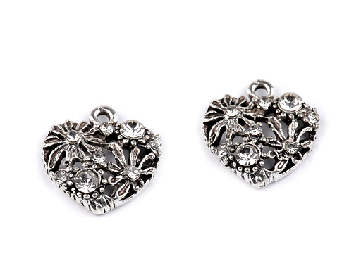 Zawieszka metalowa / suwak do zamka serce, skrzypce, korona z szlifowanymi kamyczkami