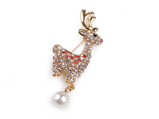 Brooch with rhinetones and pearl, reindeer 