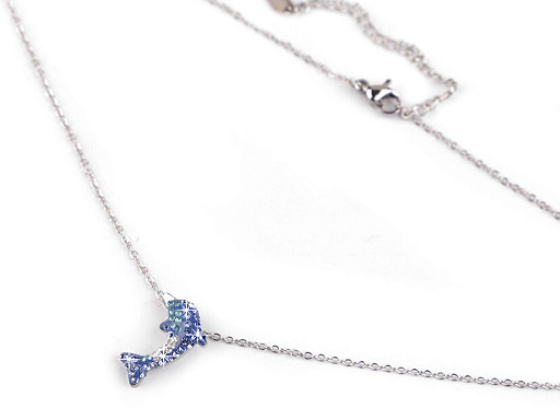 Stainless steel necklace with rhinestones, dolphin