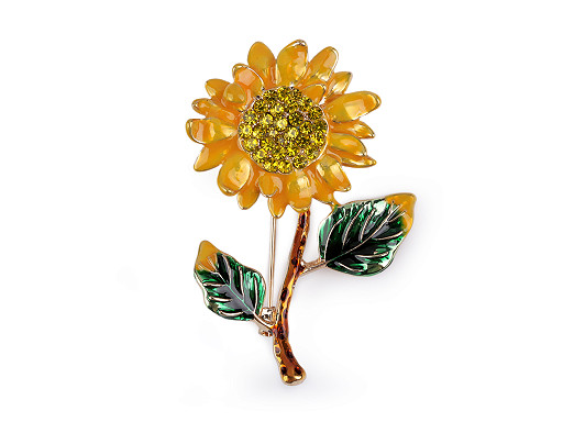 Brooch with rhinestones, sunflower