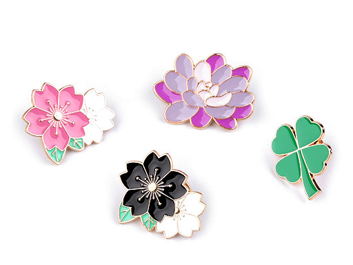 Broche/Badge - Fleur, Trèfle à quatre feuilles