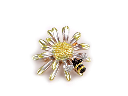 Spilla, a forma di fiore con ape e farfalle