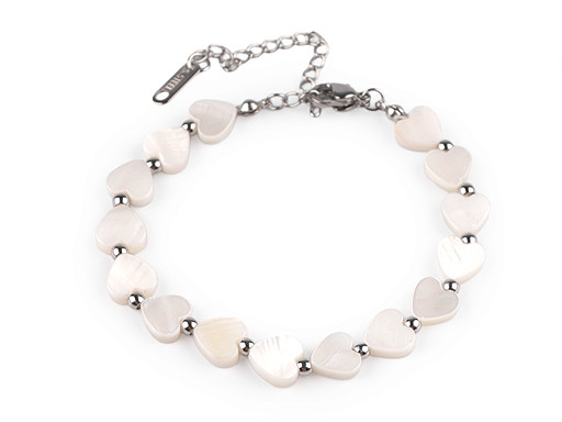 Nemesacél karkötő gyöngy szívecskék Nemesacél karkötő gyöngy szívecskék