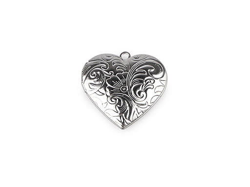 Ciondolo, a forma di cuore, in acciaio inox, decorato, dimensioni: Ø 29 mm