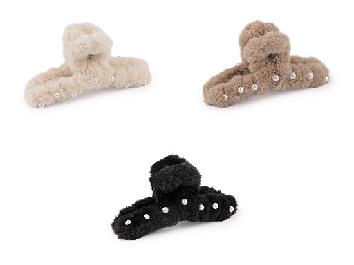 Skřipec do vlasů kožešinový s perlami