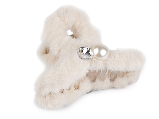 Klamra do włosów futerkowa z perełką i szlifowanym kamieniem 