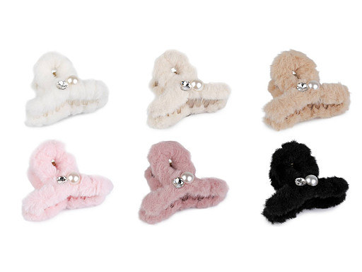 Pinza de pelo con peluche, perla y brillantes