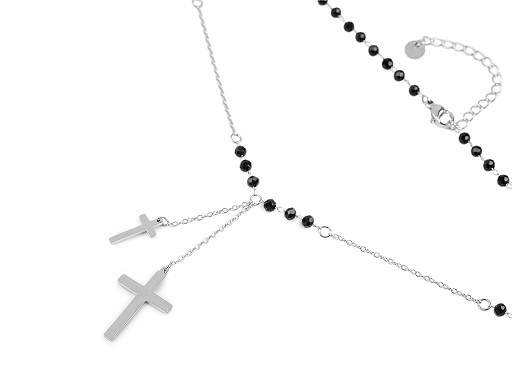 Náhrdelník z nerezovej ocele krížik s brúsenými korálikmi