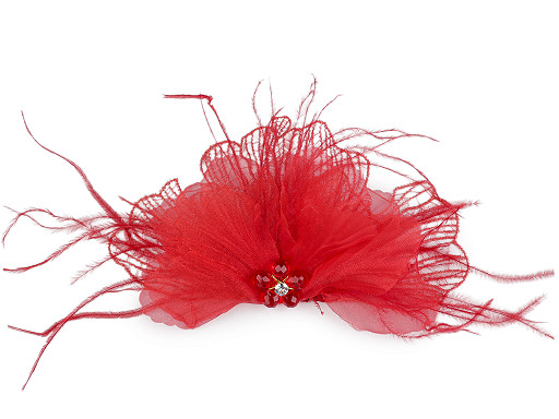 Brož se skleněnými broušenými korálky a peřím