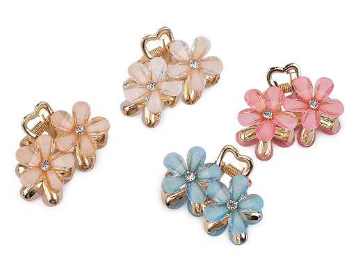 Skřipec do vlasů kovový s broušenými kamínky květy