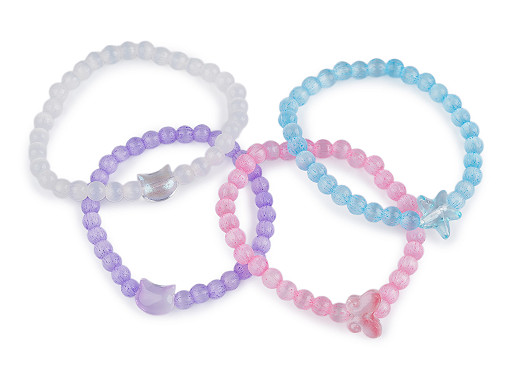 Náramek pružný ze skleněných korálků kočka, motýl, hvězda