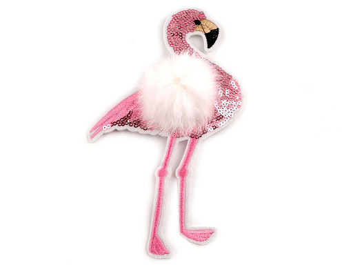 Iron on Patch Flamingo with Fur Pom Pom