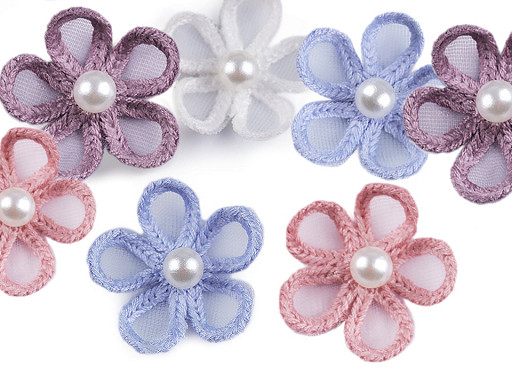 Organza Flower Applique with Pearl Bead Ø25 mm