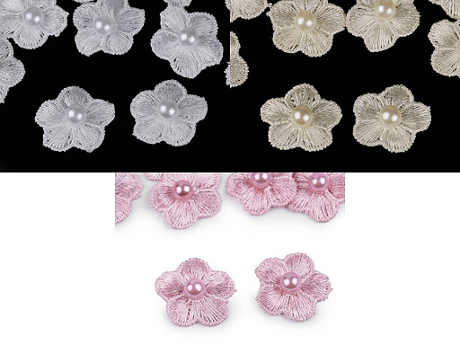 Fiore ricamato, con perla, Ø 2 cm