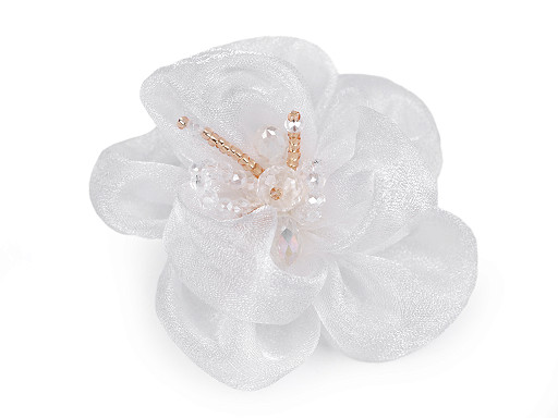 Flori din organza cu mărgele, pentru cusut si lipit Ø6-7 cm