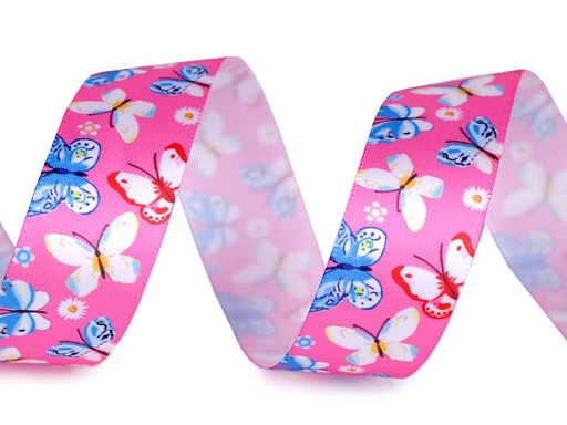 Satin Ribbon with Butterflies width 25 mm