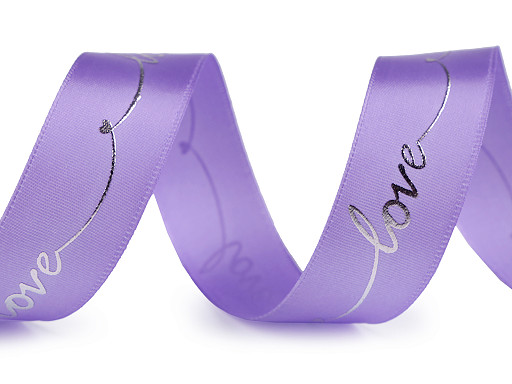 Satenska vrpca s metalik natpisom „Love”, širina 26 mm