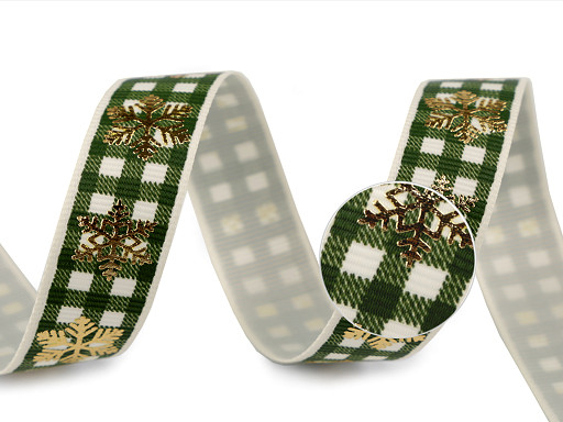 Grosgrain božićna vrpca širine 16 mm, karirana, snježne pahulje