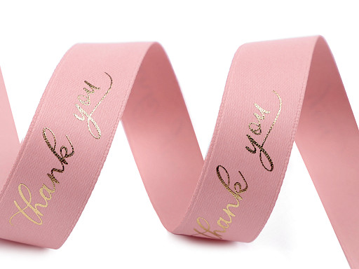 Satin Ribbon with Metallic Print "thank you", width 16 mm matte