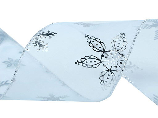 Christmas Organza Ribbon, Metallic Snowflakes width 60 mm