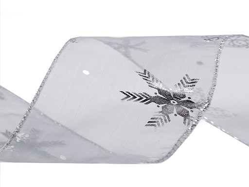 Karácsonyi organza szalag fémes pehely szélessége 60 mm