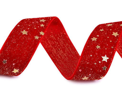 Cinta navideña de terciopelo, ancho 25 mm, estrellas