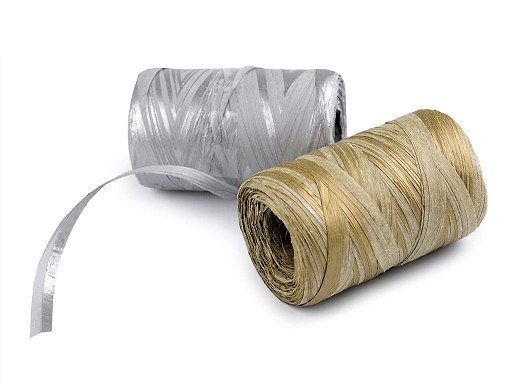 Raffia Yarn / Bast for knitting bags, metallic, width 5-8 mm