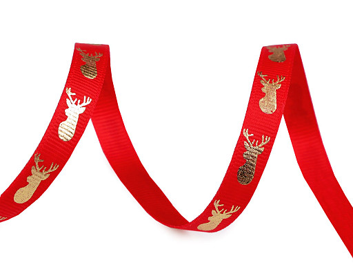 Christmas grosgrain ribbon Reindeer, width 10 mm