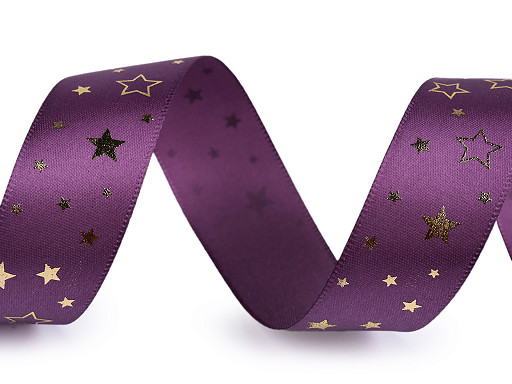 Christmas satin ribbon, width 25 mm, star