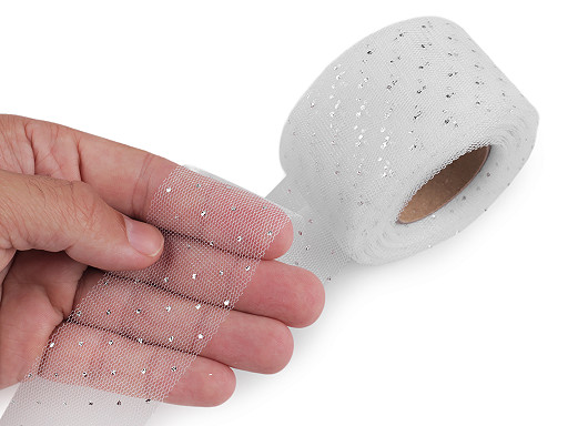 Tylová stuha so striebornými bodkami šírka 40 mm