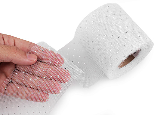 Tylová stuha so striebornými bodkami šírka 75 mm